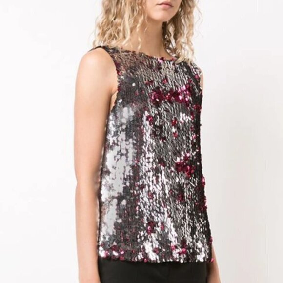 New Tanya Taylor Two Tone Sequin Gabby Top In Hot Pink NWT Size M - Picture 11 of 17